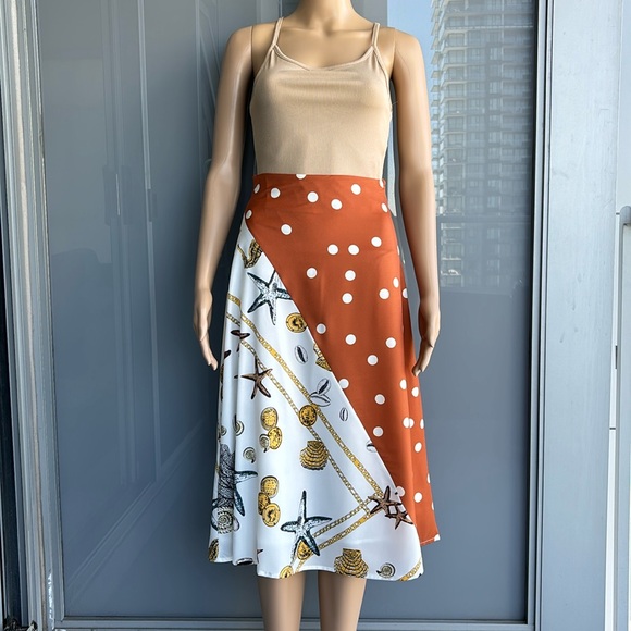 Orange and white asymmetrical midi skirt - Picture 2 of 10